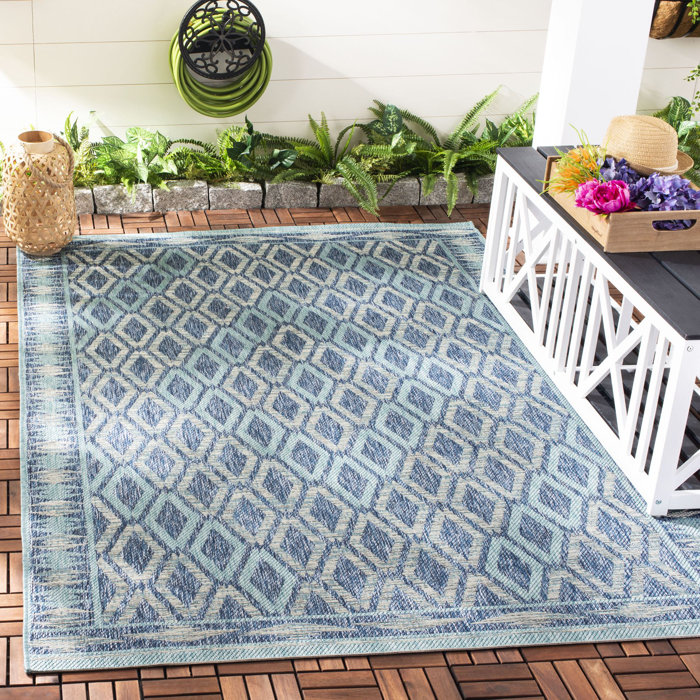 Union Rustic Amarien Power Loom Latex Navy/ Aqua Rug & Reviews Wayfair